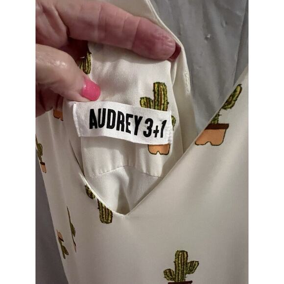 Audrey 3+1 White Cactus Print Racer Back Tank Mini Dress Layered Sz S - Picture 3 of 6